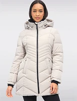 Long Vegan Polyloft® Chevron Quilted Puffer Coat with Detachable Hood by Snoboll