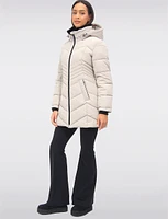 Long Vegan Polyloft® Chevron Quilted Puffer Coat with Detachable Hood by Snoboll