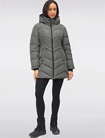 Long Vegan Polyloft® Chevron Quilted Puffer Coat with Detachable Hood by Snoboll