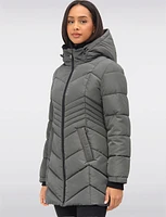 Long Vegan Polyloft® Chevron Quilted Puffer Coat with Detachable Hood by Snoboll