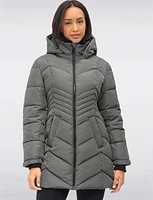 Long Vegan Polyloft® Chevron Quilted Puffer Coat with Detachable Hood by Snoboll