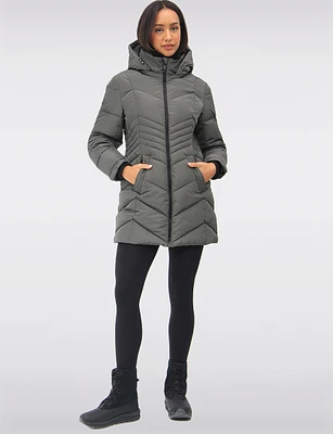 Long Vegan Polyloft® Chevron Quilted Puffer Coat with Detachable Hood by Snoboll