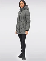 Long Vegan Polyloft® Chevron Quilted Puffer Coat with Detachable Hood by Snoboll