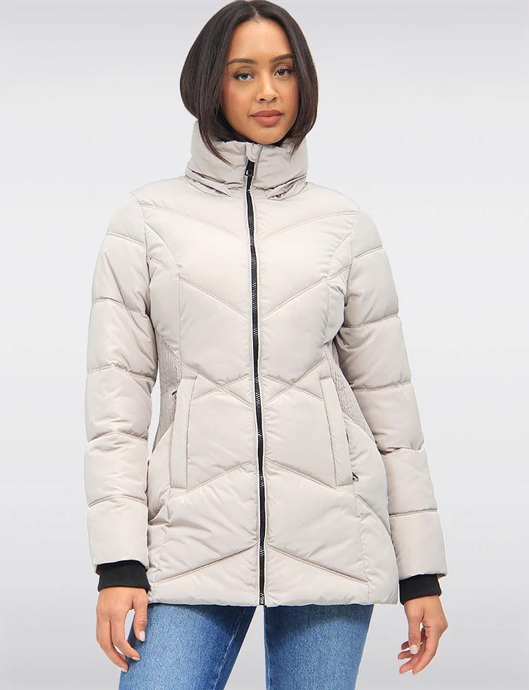 Flattering Cinched Waist Vegan Cire Eco-Down Detachable Hooded Parka by Snoboll