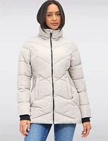 Flattering Cinched Waist Vegan Cire Eco-Down Detachable Hooded Parka by Snoboll