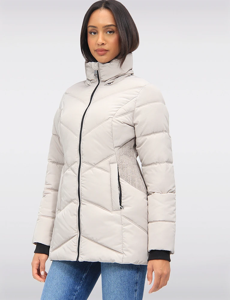 Flattering Cinched Waist Vegan Cire Eco-Down Detachable Hooded Parka by Snoboll