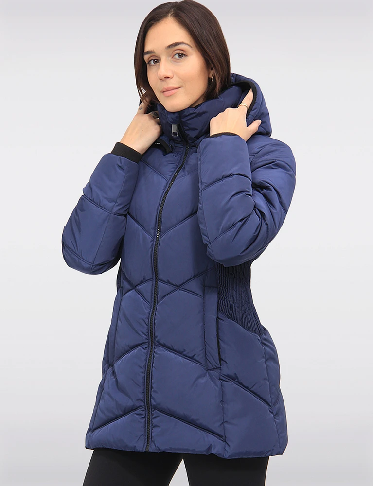 Flattering Cinched Waist Vegan Cire Eco-Down Detachable Hooded Parka by Snoboll