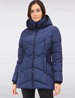 Flattering Cinched Waist Vegan Cire Eco-Down Detachable Hooded Parka by Snoboll