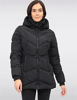 Flattering Cinched Waist Vegan Cire Eco-Down Detachable Hooded Parka by Snoboll