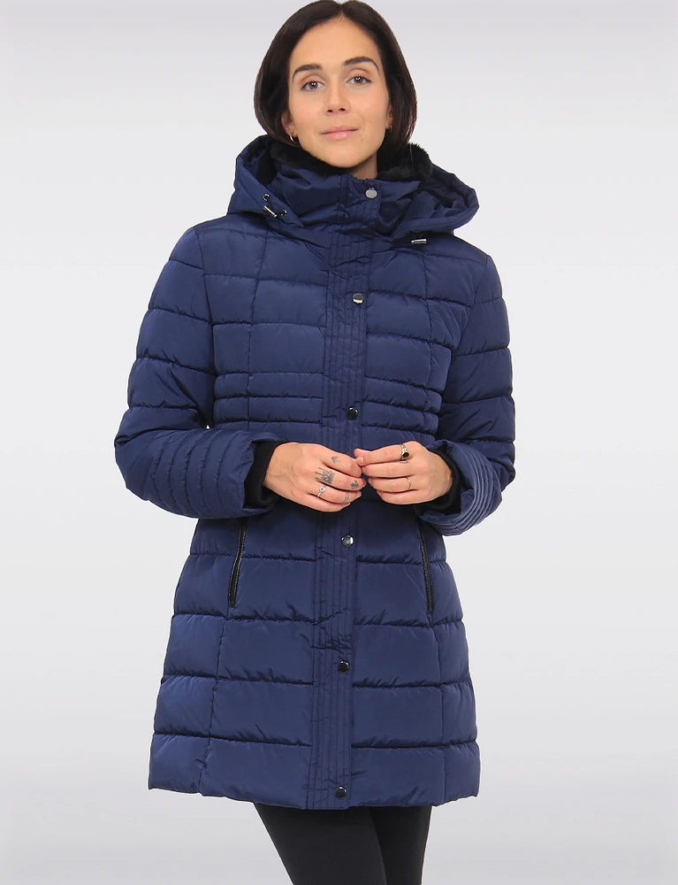 Cozy High Collar Vegan Quilted Cire Parka Jacket With Detachable Hood by Snoboll