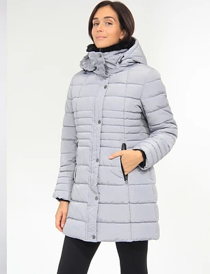 Cozy High Collar Vegan Quilted Cire Parka Jacket With Detachable Hood by Snoboll