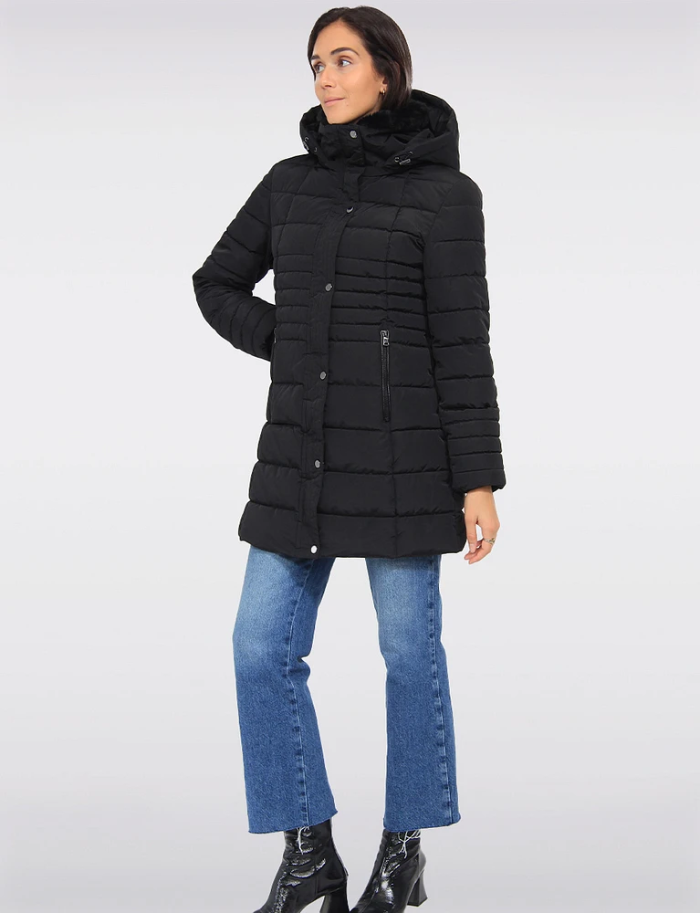 Cozy High Collar Vegan Quilted Cire Parka Jacket With Detachable Hood by Snoboll