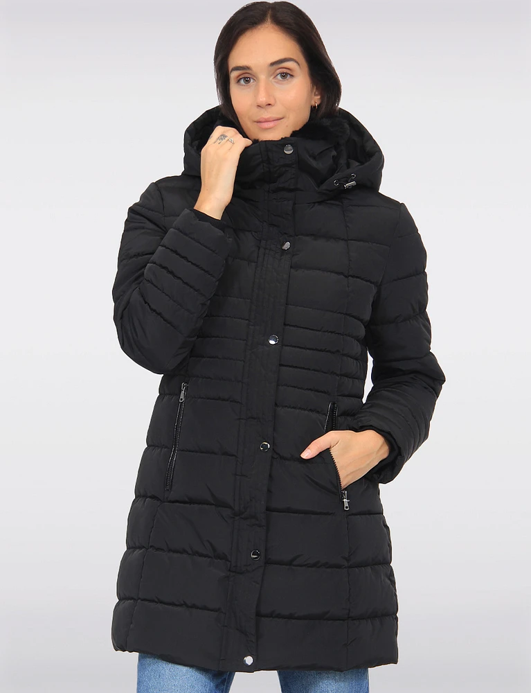 Cozy High Collar Vegan Quilted Cire Parka Jacket With Detachable Hood by Snoboll