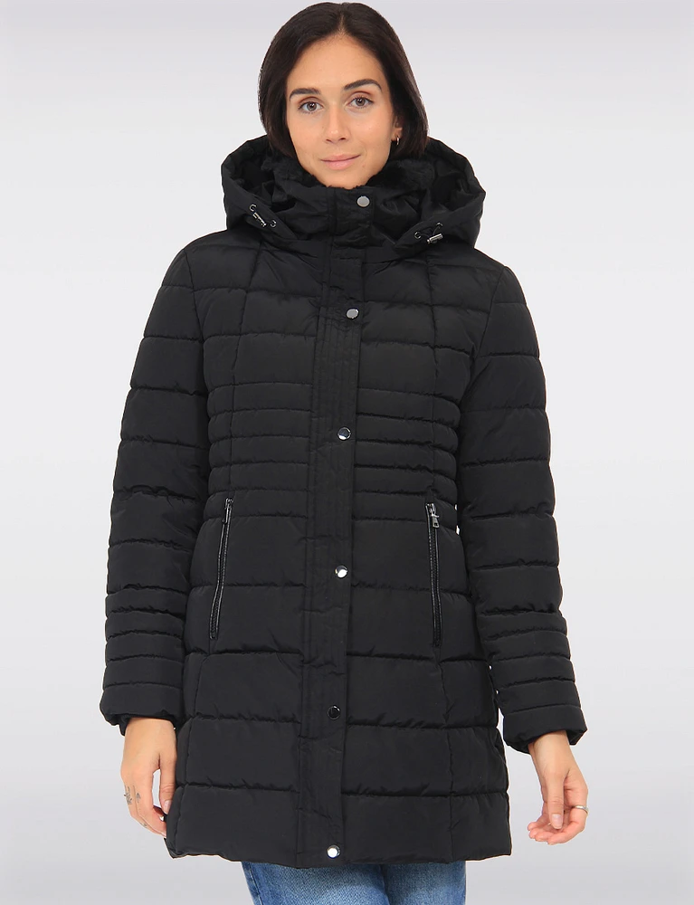 Cozy High Collar Vegan Quilted Cire Parka Jacket With Detachable Hood by Snoboll