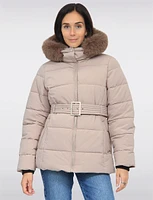 Eco-Down Puffer With Detachable Hood & Faux Fur Trim Vegan Parka by Snoboll