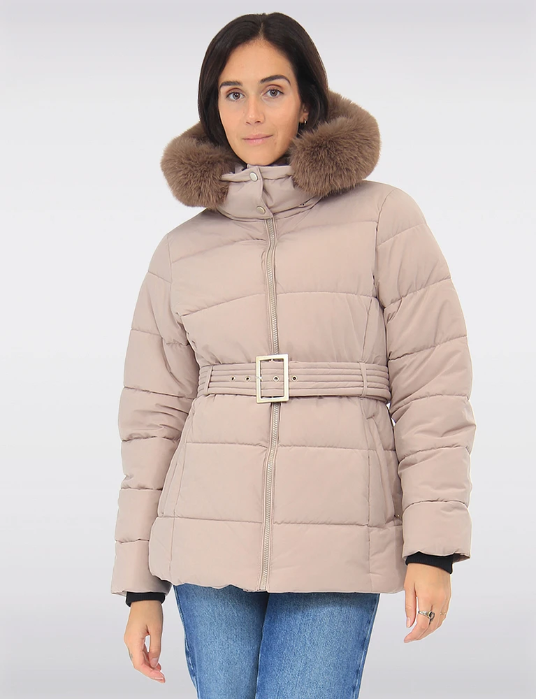 Eco-Down Puffer With Detachable Hood & Faux Fur Trim Vegan Parka by Snoboll