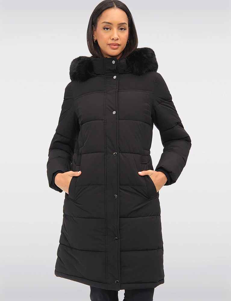 Slim Fit Polyloft® Puffer Jacket with Faux Fur Trim Hood Vegan Parka by Snoboll