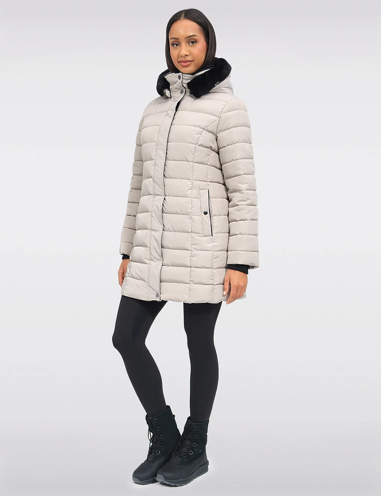 Vegan Eco-Down Puffer Coat With Detachable Hood & Faux Fur Trim by Snoboll