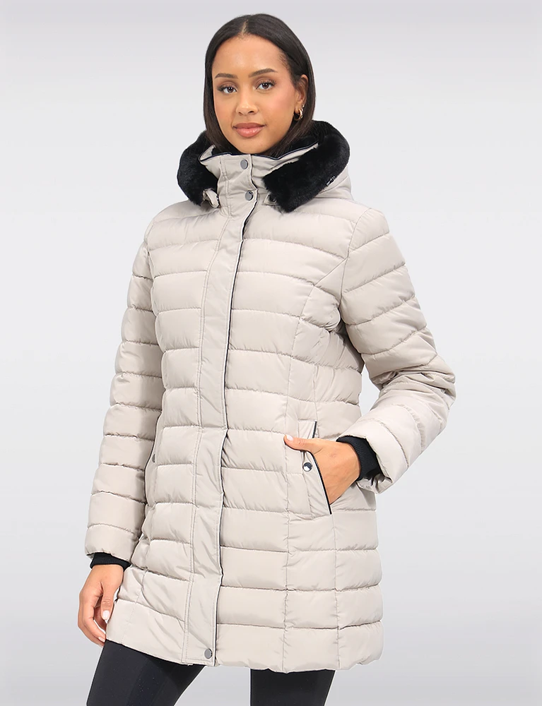 Vegan Eco-Down Puffer Coat With Detachable Hood & Faux Fur Trim by Snoboll