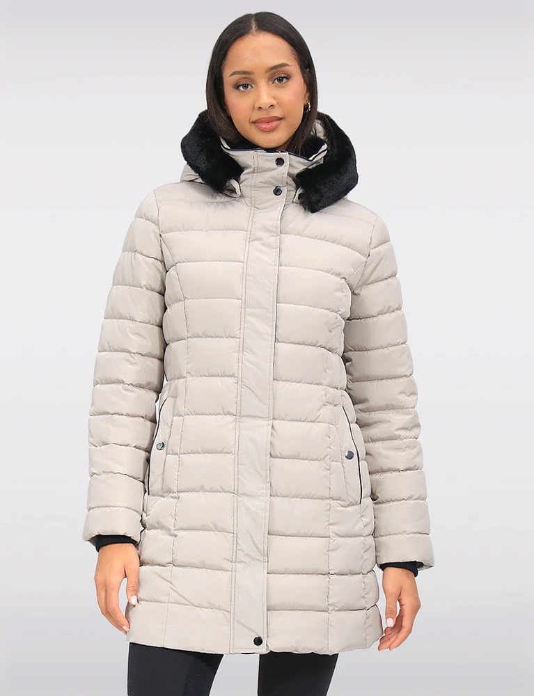 Vegan Eco-Down Puffer Coat With Detachable Hood & Faux Fur Trim by Snoboll