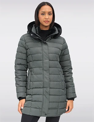 Vegan Eco-Down Puffer Coat With Detachable Hood & Faux Fur Trim by Snoboll