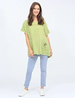 Cotton-Linen Floral Accent Embroidered Detail Front Pocket Tunic By Froccella