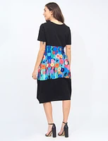 Floral Print Cotton Blend Round Neck Balloon Skirt Dress By Froccella