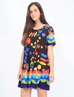 Chic Geometric Print Short Sleeve Straight Cut Dress by Froccella