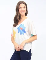 Short Sleeves Floral Print Knit Top With Side Slits By Froccella