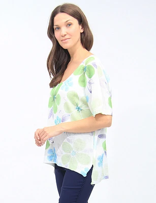 Short Sleeves Floral Print Knit Top With Side Slits By Froccella