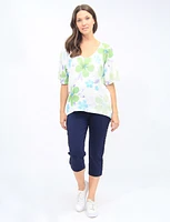 Short Sleeves Floral Print Knit Top With Side Slits By Froccella