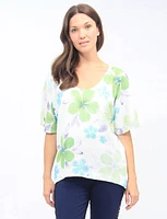 Short Sleeves Floral Print Knit Top With Side Slits By Froccella