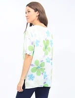 Short Sleeves Floral Print Knit Top With Side Slits By Froccella