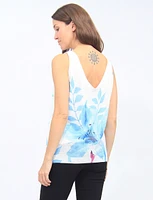 Blue Lily Flower Print Sleeveless V-neck Top By Froccella