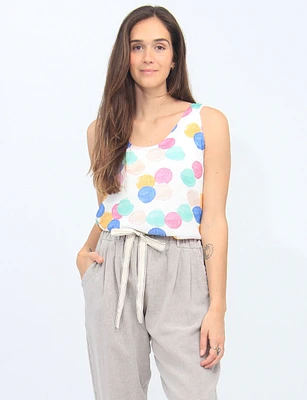 Pop Color Polka Dot Print Sleeveless V-Neck Knit Top By Froccella