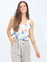 Pop Color Polka Dot Print Sleeveless V-Neck Knit Top By Froccella