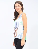 Woman And Text Print Sleeveless V-neck Knit Top By Froccella