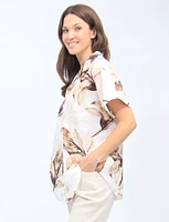 Sleek Button-down Printed Short Sleeve Rounded Hem Shirt By Froccella