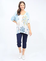 Shimmery Loose Fit Floral Top With Short Sleeve And Low Cut Collar by Froccella