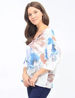 Floral V-Neck Knit Three-Quarter Dolman Sleeves Top By Froccella