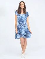 Vibrant Two-Tiered Tie Dye Print Cotton Short Sleeves V-neck Dress by Froccella