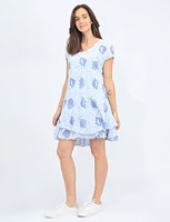 Short Sleeve Floral Crinkled Cotton Two-Tier Dress By Froccella