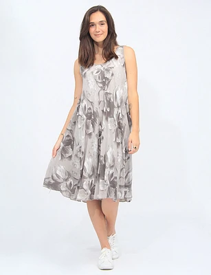 Sleeveless Round Neck Floral Print Midi Dress By Froccella