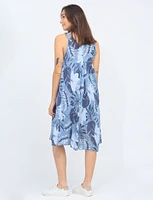 Sleeveless Cotton Tropical Leaf Print Rounded Hem Dress By Froccella