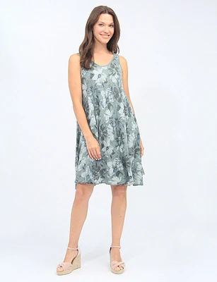 Sleeveless Cotton Floral Print Flowy Midi Dress By Froccella