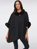 Luxe Faux Fur-Trimmed Cape for Effortless Elegance