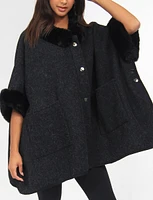 Luxe Faux Fur-Trimmed Cape for Effortless Elegance