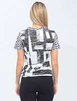 Black and White Short Sleeves Printed Front Tie Top By Beta's Choice