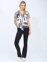 Black and White Short Sleeves Printed Front Tie Top By Beta's Choice