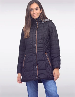 Water-Resistant Dual Quilt Hooded Lightweight Eco Down Puffer Jacket by Danwear